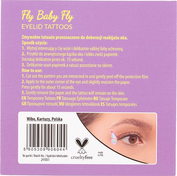 Zmywalne tatuaże do dekoracji oczu - Lovely Fly Baby Fly Eyelid Tattoos — Zdjęcie N3