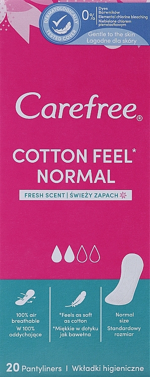 Wkładki higieniczne, 20 szt. - Carefree Cotton Fresh — Zdjęcie N1