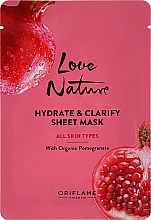 Oczyszczająca maska ​​w płachcie z ekstraktem z granatu - Oriflame Love Nature Hydrate & Clarify Sheet Mask — Zdjęcie N1