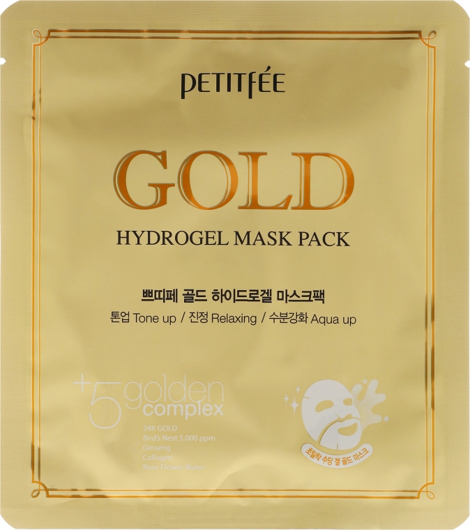 Hydrożelowa maska w płacie do twarzy - Petitfée & Koelf Gold Hydrogel +5 Golden Complex Pack Mask