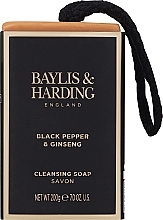 Mydło w kostce dla mężczyzn Czarny pieprz i żeń-szeń - Baylis & Harding Men’s Black Pepper & Ginseng Soap On A Rope — Zdjęcie N1