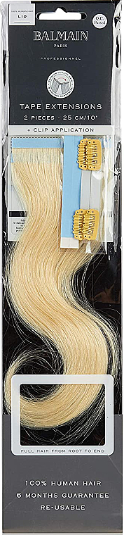 Pasemka do przedłużania włosów na taśmie, 25 cm, 2 sztuki - Balmain Paris Hair Couture Tape Extensions + Clip Application — Zdjęcie N1