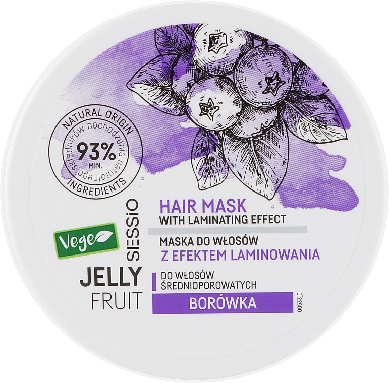 Maska do włosów średnioporowatych z efektem laminowania Borówka - Sessio Jelly Fruit Hair Mask — Zdjęcie N1