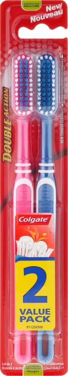 Szczoteczki do zębów, średnia twardość, niebieska + różowa - Colgate Double Action — Zdjęcie N1