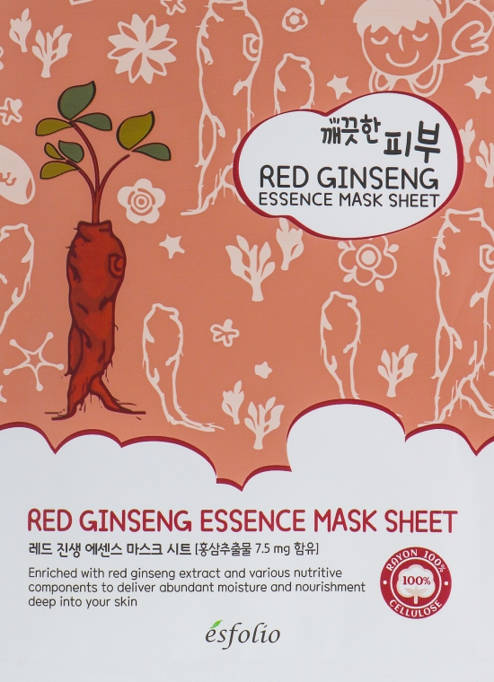 Maska w płachcie do twarzy z czerwonym żeń-szeniem - Esfolio Pure Skin Red Ginseng Essence Mask Sheet