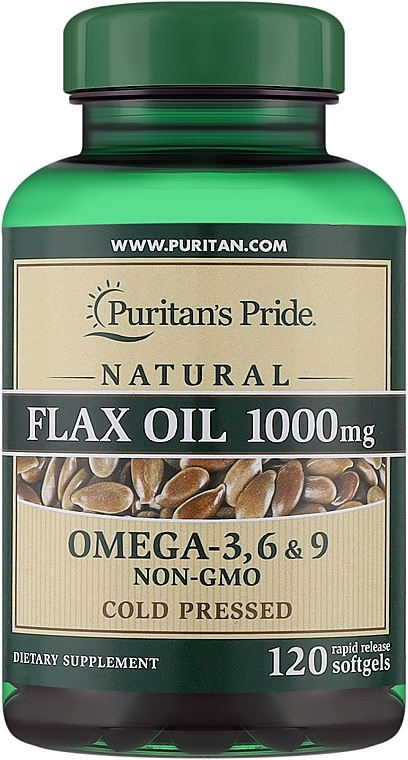 Suplement diety Olej lniany - Puritan's Pride Flax Oil Omega 3-6-9 1000mg — Zdjęcie N1