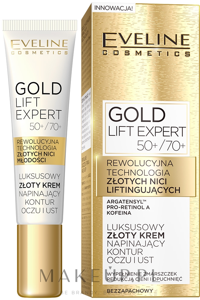 Luksusowy złoty krem napinający kontur oczu i ust 50+/70+ - Eveline Cosmetics Gold Lift Expert — Zdjęcie 15 ml