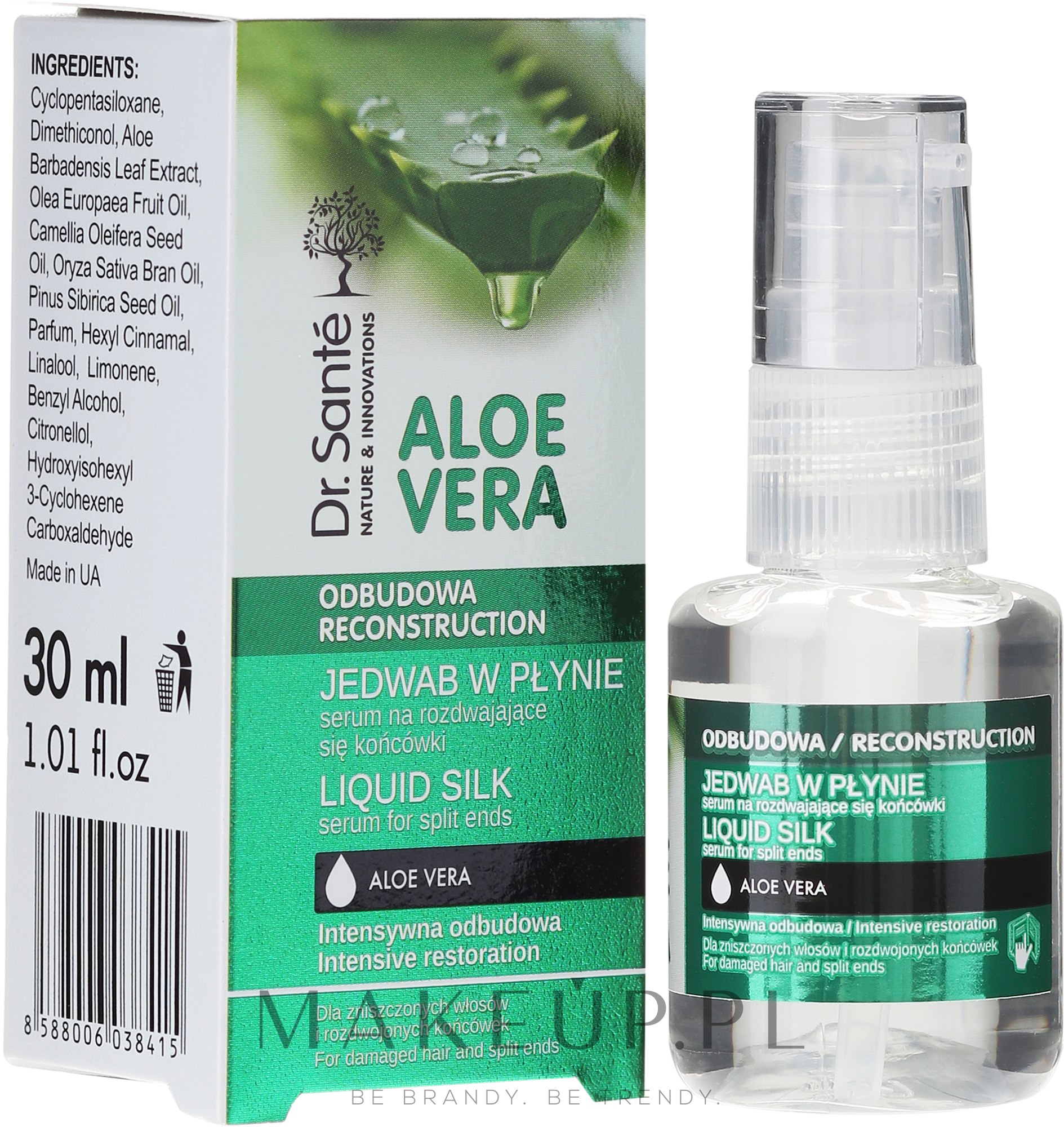 Odbudowujące serum-jedwab w płynie na rozdwajające się końcówki włosów - Dr Sante Aloe Vera Liquid Silk Serum For Split Ends — Zdjęcie 30 ml