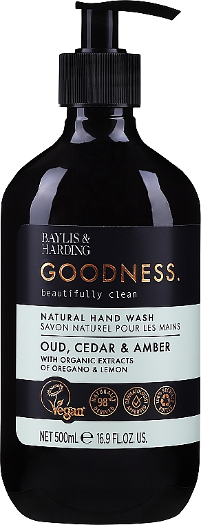 Naturalne mydło w płynie do rąk - Baylis & Harding Goodness Oud, Cedar & Amber Natural Hand Wash — Zdjęcie N2