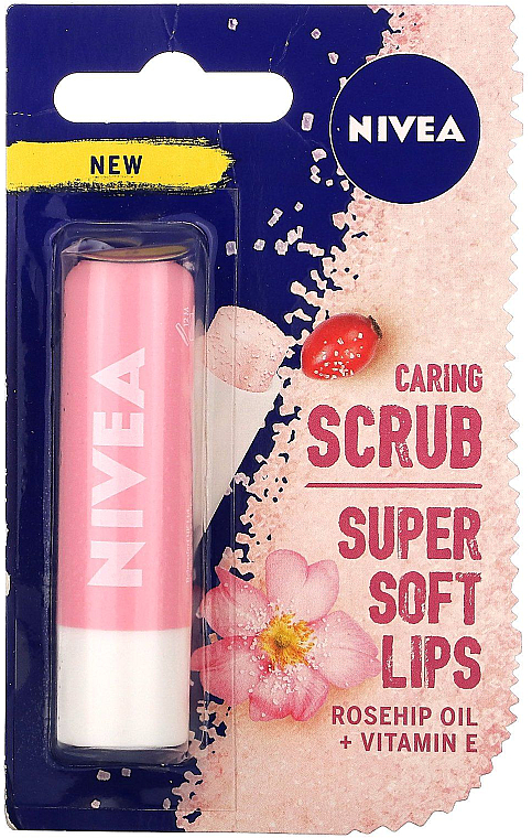 Pielęgnujący peeling do ust w sztyfcie Dzika róża - NIVEA Caring Scrub Super Soft Lips Rosehip Oil + Vitamin E