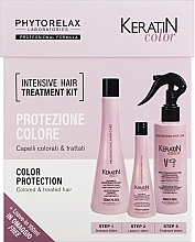Kup Zestaw - Phytorelax Laboratories Keratin Color Intensive Hair Treatment Kit (shm/250ml + cond/100ml + h/spray/200ml) 