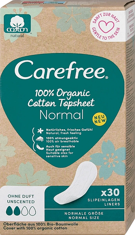 Wkładki higieniczne, 30 szt. - Carefree 100% Organic Cotton Normal — Zdjęcie N1