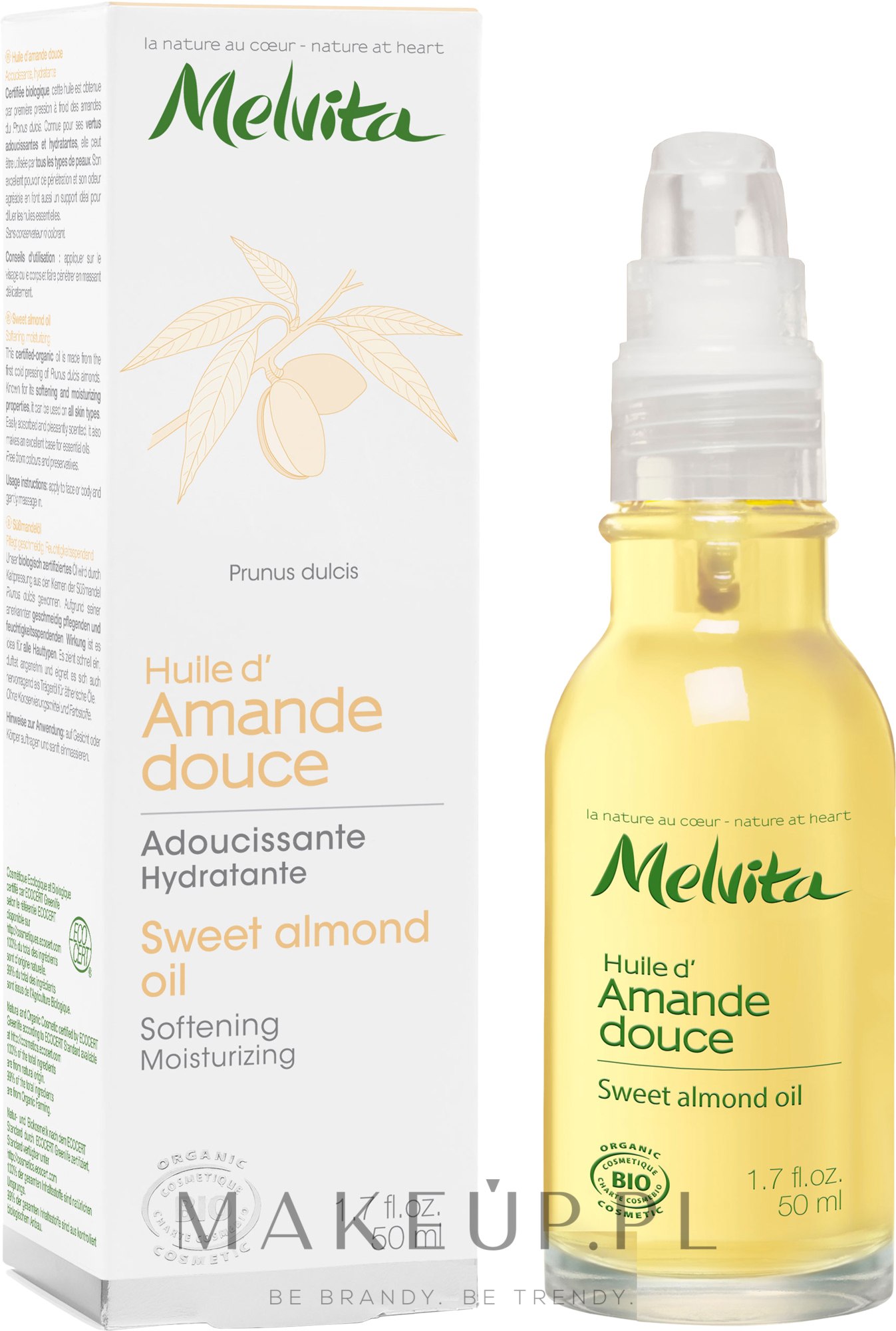 Zmiękczający olejek nawilżający do twarzy i ciała z olejem ze słodkich migdałów - Melvita Huiles de Beauté Sweet Almond Oil — Zdjęcie 50 ml