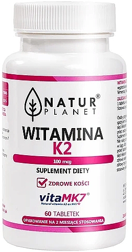 Suplement diety, 60 szt. - Natur Planet Vitamin K2 — Zdjęcie N1