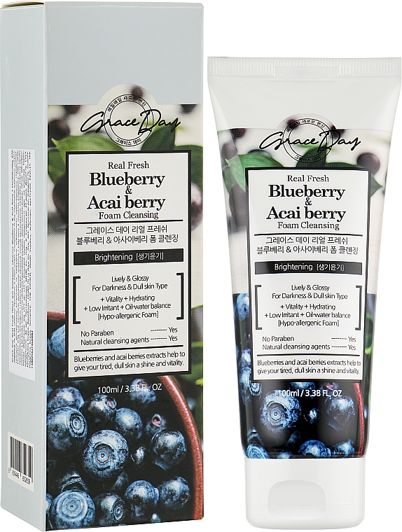 Panika do mycia twarzy z ekstraktami z jagód i acai - Grace Day Real Fresh Blueberry Acai Berry Foam Cleanser