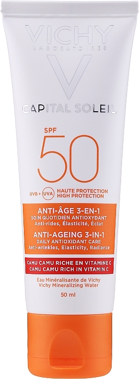 PRZECENA! Krem przeciwstarzeniowy do twarzy SPF 50 - Vichy Idéal Soleil Anti-Ageing 3-in-1 Antioxidant Care SPF 50 * — Zdjęcie N4