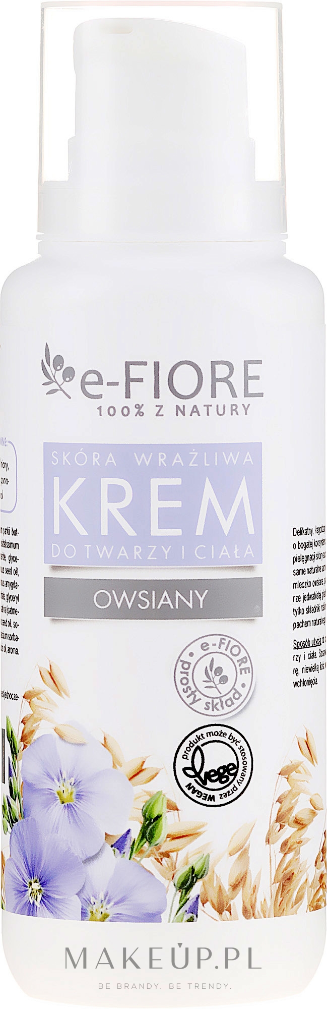 Owsiany krem do twarzy i ciała do skóry wrażliwej i suchej - E-Fiore — Zdjęcie 200 ml