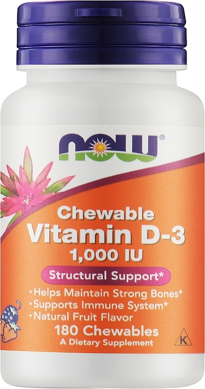 Witamina D-3 do żucia o owocowym smaku - Now Foods Chewable Vitamin D-3 1000 IU — Zdjęcie N1