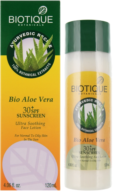 Przeciwzmarszczkowy i odmładzający krem do twarzy z bioaloesem SPF 30 - Biotique Aloe Vera Face Sun Lotion — Zdjęcie N1