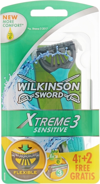 Jednorazowe maszynki do golenia, 4+2 szt. - Wilkinson Sword Xtreme 3 Sensitive — Zdjęcie N3
