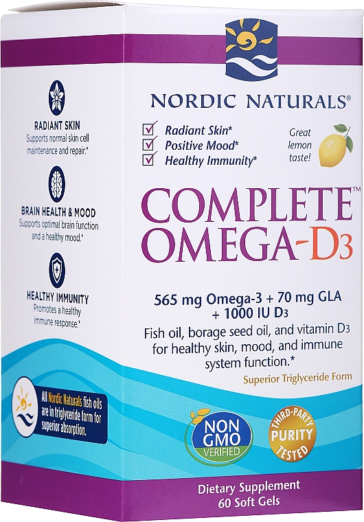 Kompleks kwasów Omega i witaminy D3 w żelowych kapsułkach - Nordic Naturals Complete Omega- D3 Lemon — Zdjęcie N1