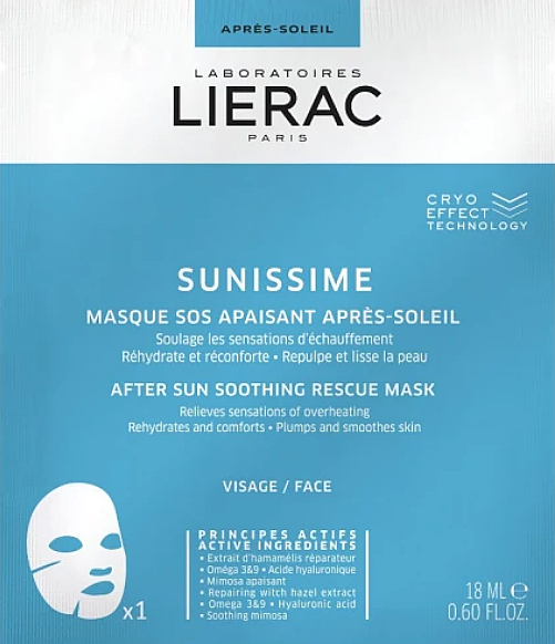 Maska w płachcie do twarzy po ekspozycji na słońce - Lierac Sunissime After Sun Soothing Rescue Mask — фото N1