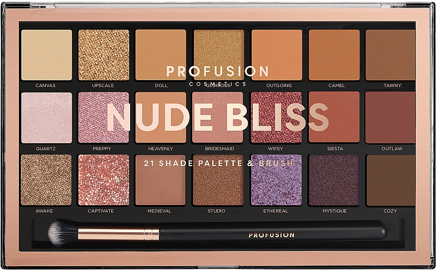 Paletka cieni do powiek - Profusion Cosmetics Nude Bliss 21 Shade Palette & Brush — Zdjęcie N1