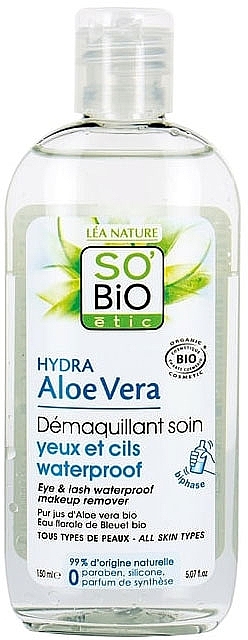 Płyn do demakijażu oczu z aloesem - So'Bio Etic Hydra Aloe Vera Eye & Lash Waterproof Makeup Remover — Zdjęcie N1