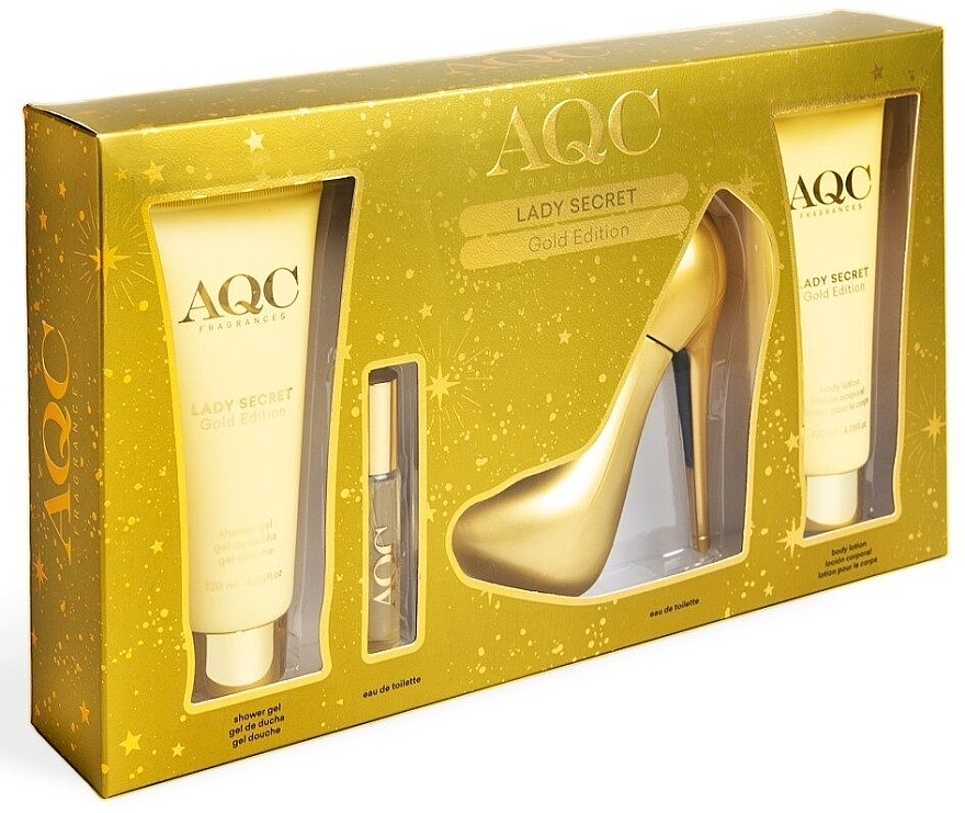 AQC Fragances Lady Secret Gold - Zestaw (edt/100 ml + edt/15 ml + sh/gel/120 ml + b/cr/120 ml) — Zdjęcie N1