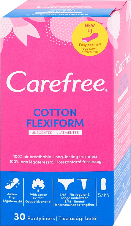 Higieniczne wkładki elastyczne do codziennego użytku, 30 sztuk - Carefree Cotton FlexiForm
