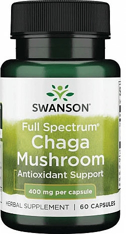 Suplement diety Pełne Spektrum Chaga, 400 mg - Swanson Full Spectrum Chaga Mushroom — Zdjęcie N1