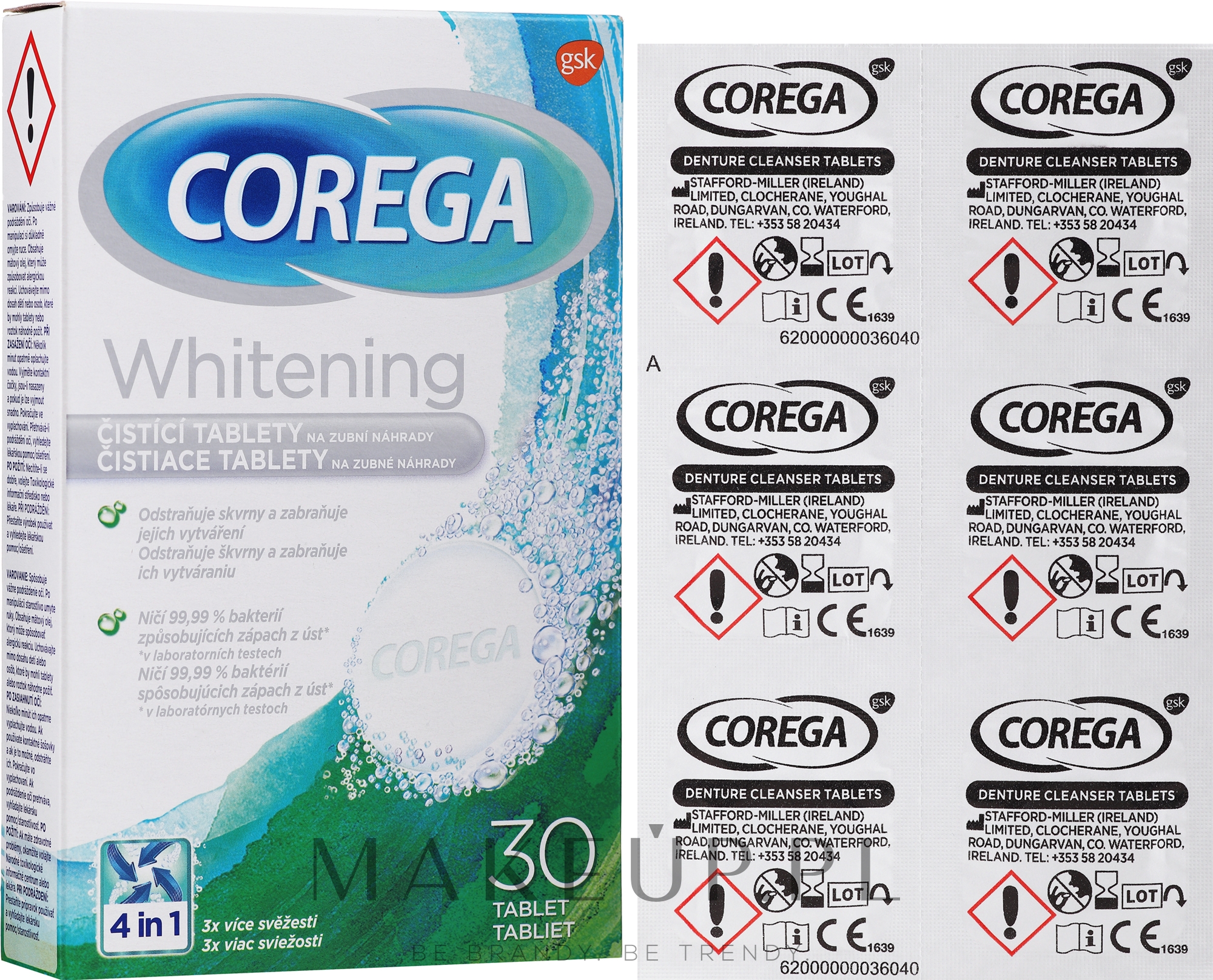 Aktywne wybielające tabletki czyszczące do protez dentystycznych - Corega Whitening Tabs — Zdjęcie 30 szt.