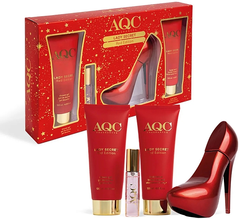 AQC Fragances Lady Secret Red - Zestaw (edt/100 ml + edt/15 ml + sh/gel/120 ml + b/cr/120 ml) — Zdjęcie N1