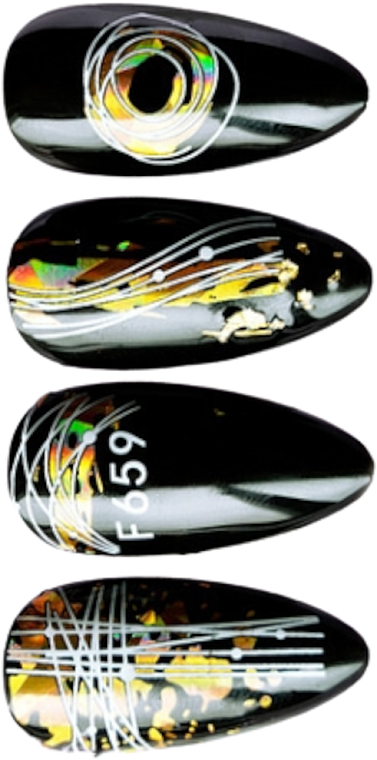 Samoprzylepne naklejki na paznokcie F659, biało złote - Deni Carte 88242 — Zdjęcie N2