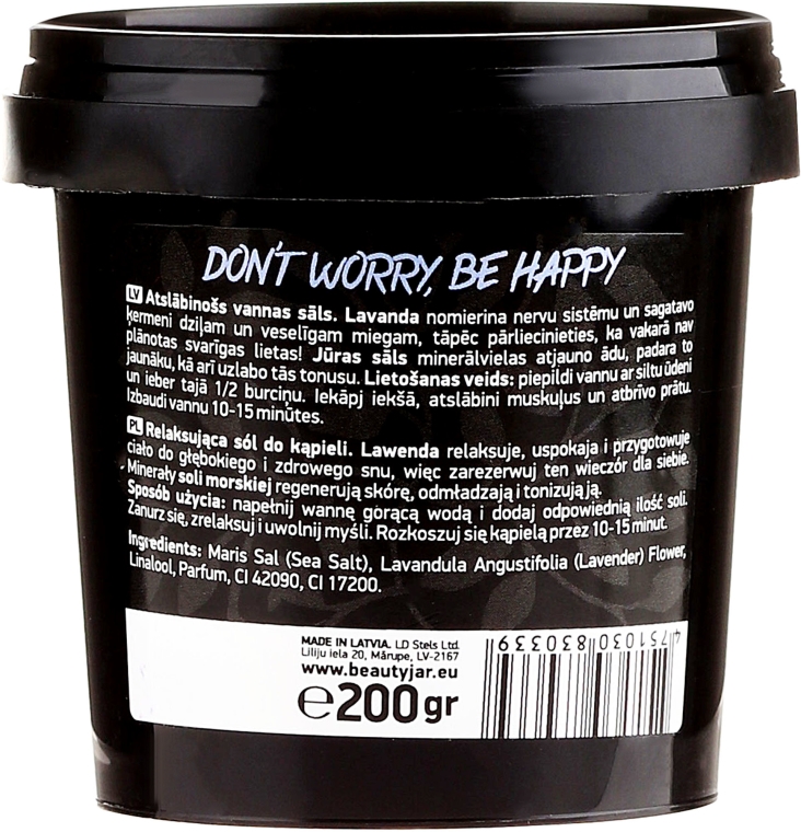 Pieniąca się sól do kąpieli - Beauty Jar Don't Worry Be Happy! — Zdjęcie N2