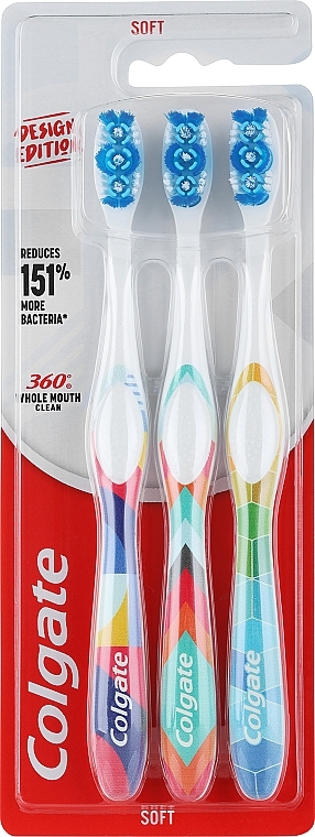 Zestaw miękkich szczoteczek do zębów, 3 szt., wzór 4 - Colgate 360 Design Edition — Zdjęcie N1