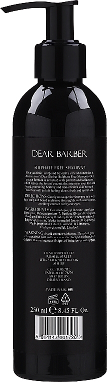Szampon bez siarczanów do pielęgnacji włosów i brody dla mężczyzn - Dear Barber Sulphate Free Shampoo — Zdjęcie N2