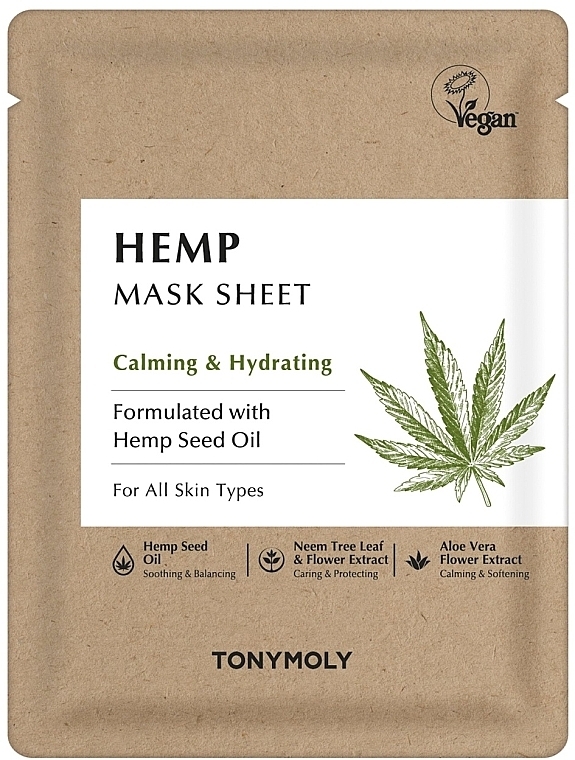 Kojąco-nawilżająca maska do twarzy na tkaninie - Tony Moly Hemp Mask Sheet Calming & Hydrating — Zdjęcie N1