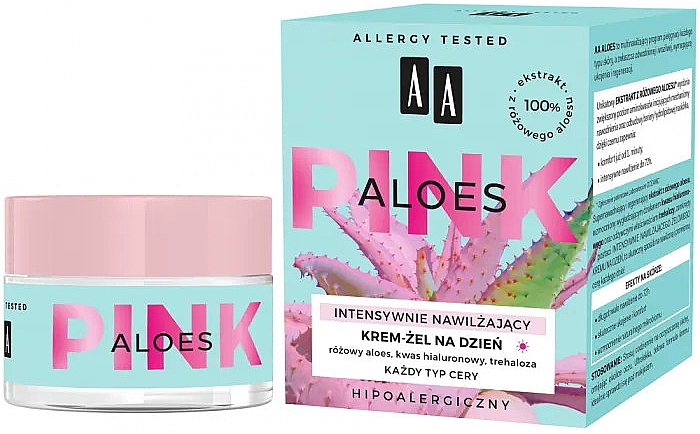 Intensywnie nawilżający krem-żel na dzień do twarzy - AA Aloes Pink Cream-Gel