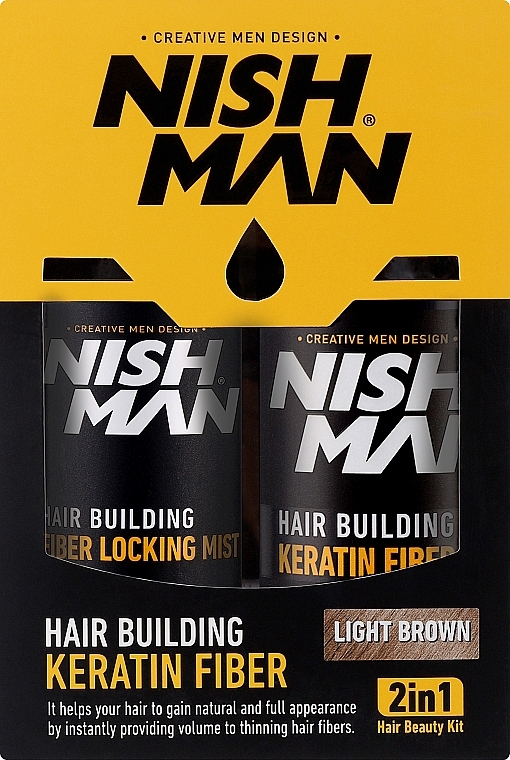 Zestaw kosmetyków do zagęszczenia włosów dla mężczyzn - Nishman Hair Building Keratin Fiber (powder/21g + mist/100ml) — Zdjęcie N1