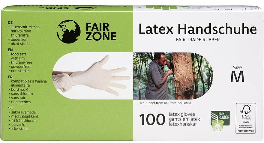 Rękawice lateksowe bezpudrowe, rozmiar M - Fair Zone — Zdjęcie N1