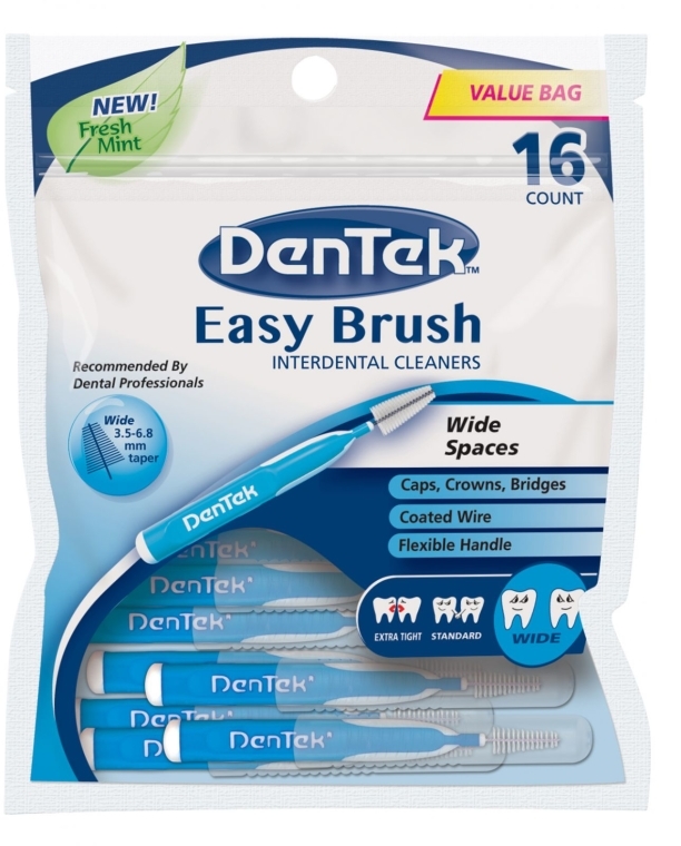 Międzyzębowe szczoteczki do szerokich przedziałów - DenTek Easy Brush (conical, fresh mint)