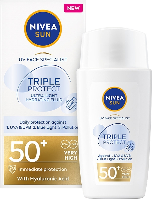 Fluid do twarzy z filtrem przeciwsłonecznym SPF50 - NIVEA Sun Triple Protect Dry Touch Fluid SPF50 — Zdjęcie N1