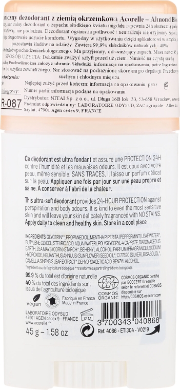 Dezodorant w sztyfcie do skóry wrażliwej - Acorelle Deodorant Stick Gel Almond Blossom — Zdjęcie N2