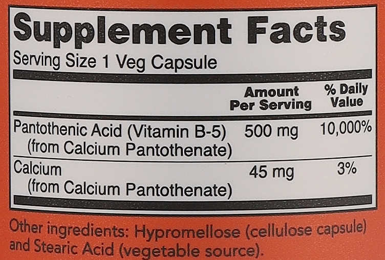 Kapsułki z kwasem pantotenowy, 500 mg - Now Foods Pantothenic Acid — Zdjęcie N3