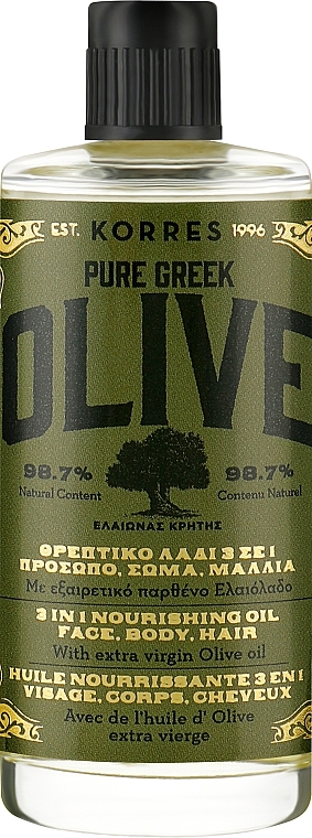 Odżywczy olejek do ciała, twarzy i włosów 3 w 1 - Korres Pure Greek Olive 3 in 1 Nourishing Oil