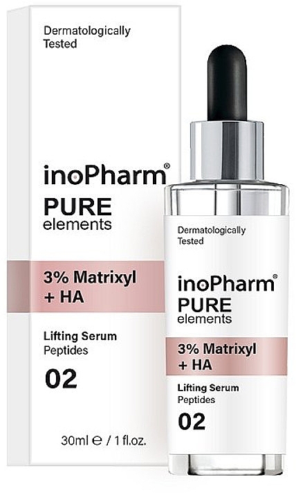Przeciwstarzeniowe serum do twarzy 3% Matrixyl + HA - InoPharm Pure Elements 3% Matrixyl + HA Lifting Serum — Zdjęcie N1