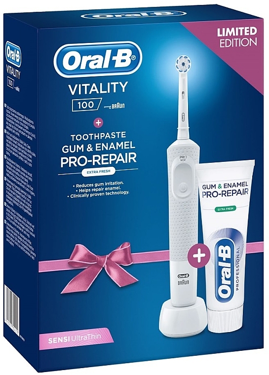 Zestaw - Vitality D100 White Sensitive ( toothbrush/head/1pc + toothpaste/75ml) — Zdjęcie N1