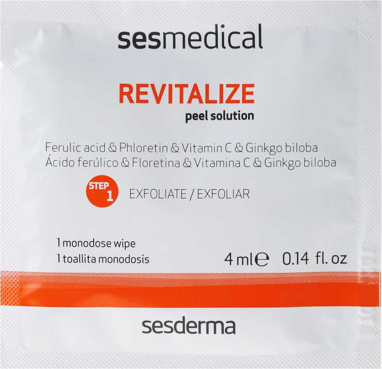 Domowa pielęgnacja rozświetlająca - SesDerma Laboratories Sesmedical Revitalize Personal Peeling Program (cr 15 ml + 4 x wipe 4 ml) — Zdjęcie N3