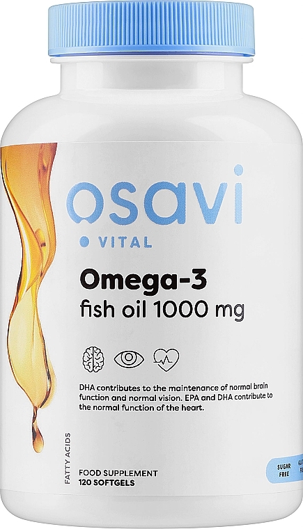 Kapsułki Omega-3 Olej Rybi, 1000mg, destylowana molekularnie - Osavi Omega-3 Fish Oil Molecularly Distilled — Zdjęcie N1